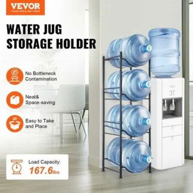 4 Tiers Water Jug Holder Single Row Water Bottle Rack for 4 Bottles Black