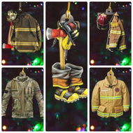 Detailed information about the product 4 Uniforms Ornament Firefighter Christmas Tree Pendant Hanging Tree Decor Restaurant Christmas Decoration