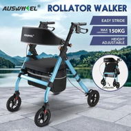 Detailed information about the product 4 Wheel Rollator Walker Aluminum with Seat for Seniors Lightweight Rolling Walking Trolley Folding Elderly Medical Blue Auswheel