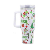 Detailed information about the product 40 oz Christmas Grinchi Tumbler with Handle and Straw, Stainless Steel Tumbler with Lid Straw, Car Mug Sports Travel Christmas Gift