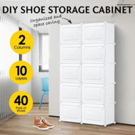 Detailed information about the product 40 Pairs Stackable Shoe Storage Box Organiser Cube DIY Shoe Cabinet Rack Shelf 20 Tier White