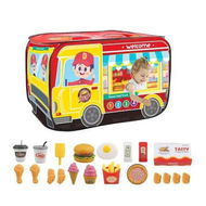 Detailed information about the product 40 PCS Red Burger Cart Play House Burger Set Kids Toy Burger Set Fast Food Simulation Food Kitchen Cooking Baby Girls for 3 Years Old and Up