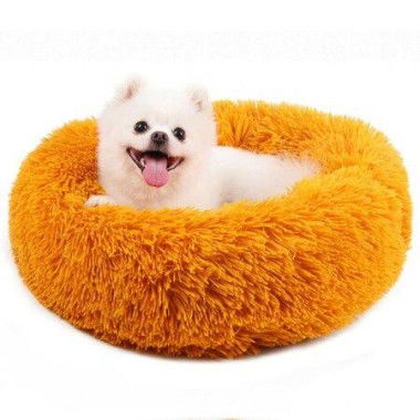 Please Correct Grammar And Spelling Without Comment Or Explanation: 40cm Calming Donut Dog Bed Anti-Anxiety Round Fluffy Plush Machine Washable Cuddler Pet Bed Col. Orange.