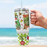 Detailed information about the product 40oz Christmas Insulated Cold COOL HOT Tumbler with Handle and Straw, Stainless Steel Tumbler Car Mug Outdoor Sports Travel Christmas Gift