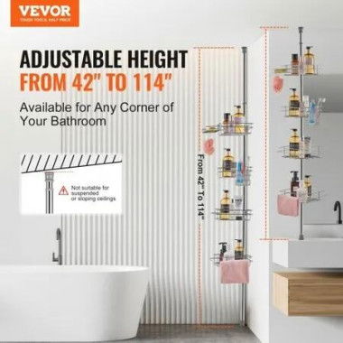 42 inches to 114 inches High Shower Corner Caddy Tension Pole Rust-Proof Tension Pole