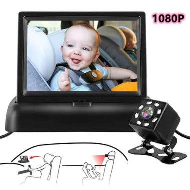 4.3'' HD Baby Car Mirror Camera: Full View, Night Vision, and 1080P Display for Monitoring Infants in Rear-Facing Car Seats