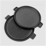 Detailed information about the product 43cm Round Ribbed Cast Iron Frying Pan Skillet Steak Sizzle Platter With Handle