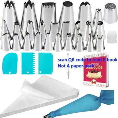 44-Piece Icing Nozzles SetStainless Steel Piping Icing Nozzles Reusable Silicone Piping Bag Suitable For CupcakesCookiesPastriesBeginners