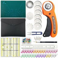 Detailed information about the product 45mm Rotary Cutter Set Quilting Kit Incl. A4 Cutting Mat 8 Replacement Blades Acrylic Ruler With Storage Bag Sewing Pins Craft Knife Set.