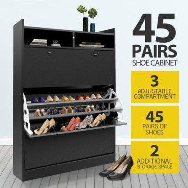 45 Pairs Wood Shoe Cabinet Rack Storage Shelves In Black Finish