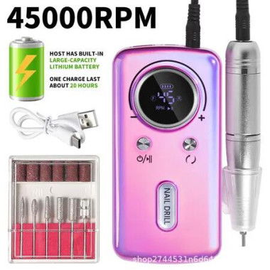 45000RPM Electric Nail Drill Machine Professional Nail Drills for Gel Nails Polish Rechargeable Portable Nail File Manicure Tool Color Purple