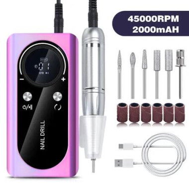 45000RPM Nail Drill Machine Electric Portable Nail File Rechargeable Nail Sander for Gel Nails Polishing for Home Manicure Salon,Colorful Purple