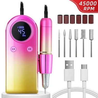 45000RPM Nail Drill Machine Rechargeable Nail File Nails Accessories Gel Nail Polish Sander Professional Tool Manicure Set Color Gradient Gold