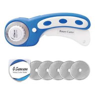 Detailed information about the product 45mm Rotary Cutter with 5pcs Extra Blades, Ergonomic Handle Rolling Cutter with Safety Lock for Fabric, Blue