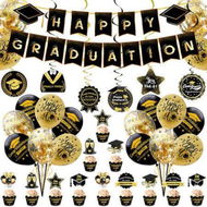 Detailed information about the product 45pcs Class Of 2022 Graduation DecorationsBackdrop Banner Balloon Black And Gold Confetti Party Supplies