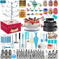 Detailed information about the product 468PCS Cake Decorating Supplies Kit, Baking Tool Set with 4 Tier LED Cupcake Stand, 3 Pack Springform Pans Set, Cake Turntable,Piping Tips, Spatulas