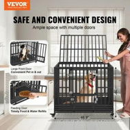 Detailed information about the product 47 Inch Heavy Duty Dog Crate, Indestructible Dog Crate, 3-Door Heavy Duty Dog Kennel for Medium to Large Dogs with Lockable Wheels and Removable Tray, High Anxiety Dog Crate for Indoor & Outdoor