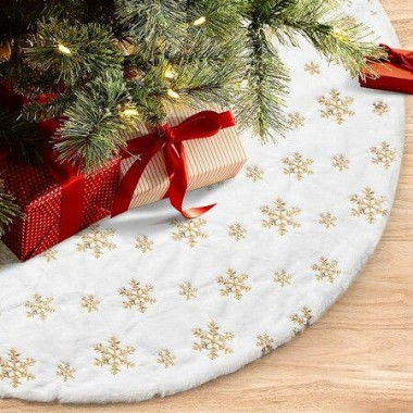 48-inch Christmas Tree Skirt For Xmas Tree Holiday Party Decoration. White Plush With Gold Sequin Snowflake (gold).