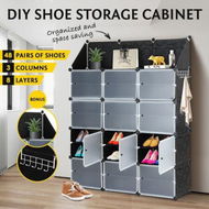 Detailed information about the product 48 Pairs Stackable Shoe Storage Box Organiser Cube DIY Shoe Cabinet Rack Shelf 24 Tier Black