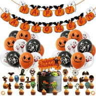 Detailed information about the product 48 PCS Halloween Party Decoration With Ghost Skull Pumpkin Flag Cake And Balloon Banner Kit