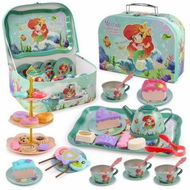 Detailed information about the product 48 Pcs Mermaid Kids Tea Party Set with Carrying Case Sweet Treats Playset Pretend Toy Tin Tea Set for Little Girls Princess Tea Time Dessert