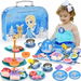 48 Piece Frozen Tea Party Set for Little Girls Princess Kitchen Pretend Play Toy with Desserts and Tin Tea Set. Available at Crazy Sales for $29.99