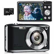 Detailed information about the product 48MP Point and Shoot Digital Camera with Macro Mode,1080P HD Compact Digital Camera with Flash 16x Zoom Anti Shake 2.88 inch IPS Screen Small Digital Camera 32GB SD Card for Teens Kids Seniors (Black)