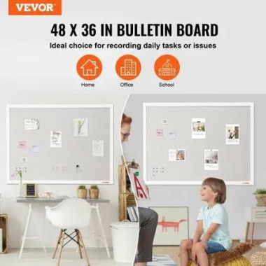 48'x36' White Cork Board with Linen Surface Wall-Mounted Bulletin Board