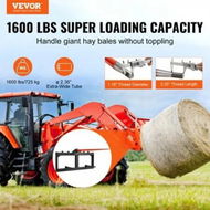 Detailed information about the product 49' Hay Spear, Bale Spears 726kg Loading Capacity, Skid Steer Loader Tractor Attachment with 2pcs 17.5' Stabilizer Spears, Quick Attach Spike Forks