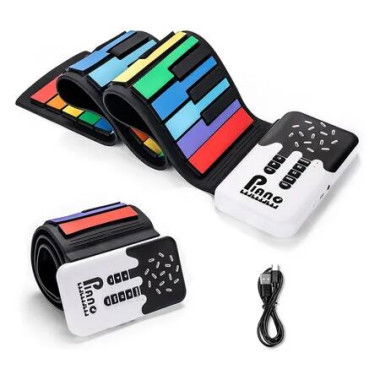 49 Key Roll Up Keyboard Piano, Portable Digital Electric Foldable Piano Keyboard, Rechargeable, 8 Tones, for Beginners Gift, Rainbow