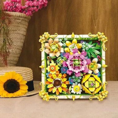 492 Pieces Building Blocks Flower Set with Rose, Daffodil, Carnation, and Sunflower, Picture Frame with Stand