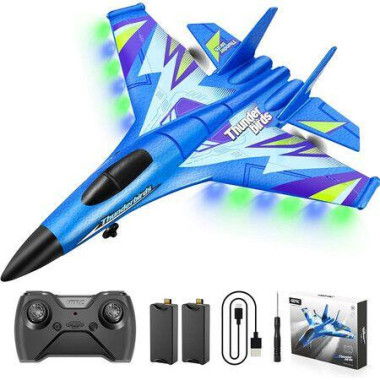 4DRC Foam RC Plane for Kids Beginners, Remote Control Airplane with Automatic Balance Gyro, Easy to Fly RC Fighter (Blue)