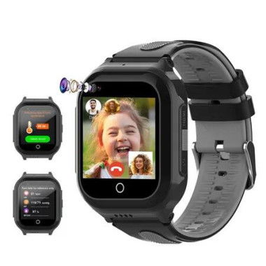 4G Kids Smartwatch with GPS Tracker Phone Watch with Temperature HR BP Monitor,Video Calls,SOS,Camera,Pedometer,Alarm,Music Player(Black)