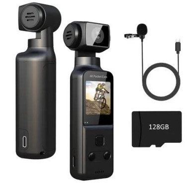 4K Body Camera with External Microphone Mini Cam 270 Rotation Outdoor Sport Bike Travel Police Law Enforcement Christmas Gift 128G SDcard INCLUDE