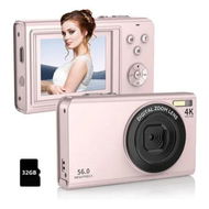 Detailed information about the product 4K Digital Camera 56MP FHD 1080P with 16X Digital Zoom and Anti-Shake, 2.4 Inch Screen Compact Point and Shoot Camera with 32GB for Kids Beginners (Pink)