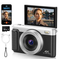 Detailed information about the product 4K Digital Camera for Photography, 75MP WiFi Vlogging Camera for YouTube, 3 inch 180 Degree Flip Screen for Kids Beginner, 32GB, Black