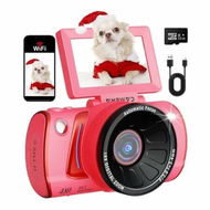 Detailed information about the product 4K Digital Camera for Photography,64MP WiFi Vlogging Camera with 3In Flip Screen,18X Digital Zoom,Point and Shoot Cameras with 32GB SD Card (Pink)