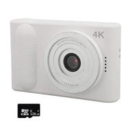 Detailed information about the product 4K Digital Camera with 128G Memory Card, 48MP HD Micro SLR Camera with 16X Dightal Zoom for Travel Photography Vlogging, White