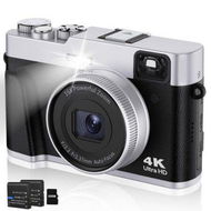 Detailed information about the product 4K Digital Camera with Viewfinder Flash & Dial,48MP Vlogging Camera,AF Anti-Shake,Travel Portable Digital Camera with 2 Batteries,16X Zoom