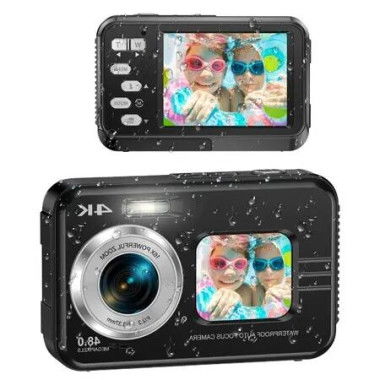 4K Waterproof 11FT Underwater Digital Camera with 48MP, Autofocus, Dual Screens, and 16X Zoom for Unforgettable Snorkeling Adventures (Black)