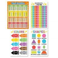 Detailed information about the product 4p Word Family Count 1-100 Numbers Colors Shapes ABC Posters Counting Learning Chart For Kindergarten Classroom Prek Homeschool 30x42cm