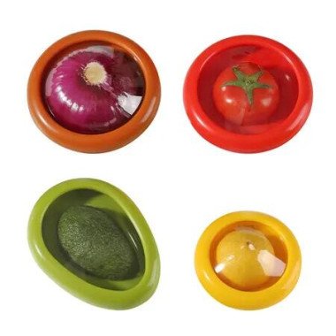 4PC Silicone Fruit and Vegetable Storage Containers Set for Fridge,Onion Storage Container,Avocado keeper,Tomato Saver,and Lemon holder