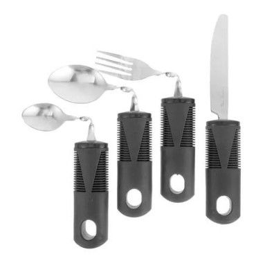 4Pcs Adaptive Utensils for Elderly, Easy Grip Built Up Bendable Fork Spoon Tableware, Eating Feeding Cutlery Handicap Accessories for Disabled People