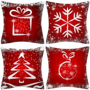 4pcs Christmas Decorative Throw Pillow Cover 45*45cm Merry Christmas Pillowcase Cushion Case Home Decoration