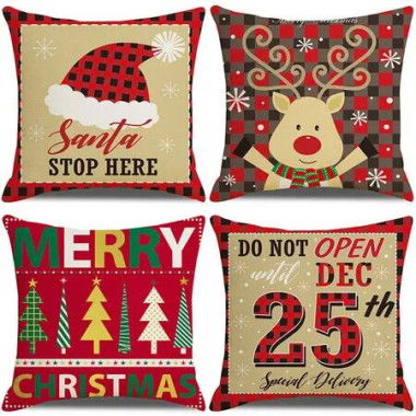 4pcs Christmas Decorative Throw Pillow Cover 45*45cm Merry Christmas Pillowcase Cushion Case Home Decoration