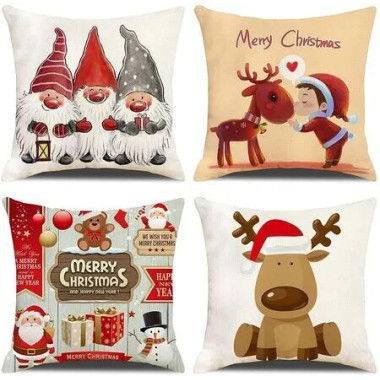 4pcs Christmas Decorative Throw Pillow Cover 45*45cm Merry Christmas Pillowcase Cushion Case Home Decoration