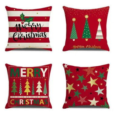 4pcs Christmas Decorative Throw Pillow Cover 45*45cm Merry Christmas Pillowcase Cushion Case Home Decoration