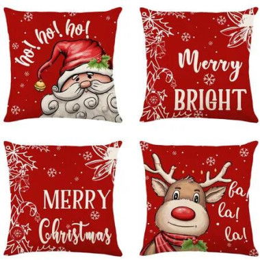 4pcs Christmas Decorative Throw Pillow Cover 45*45cm Merry Christmas Pillowcase Cushion Case Home Decoration