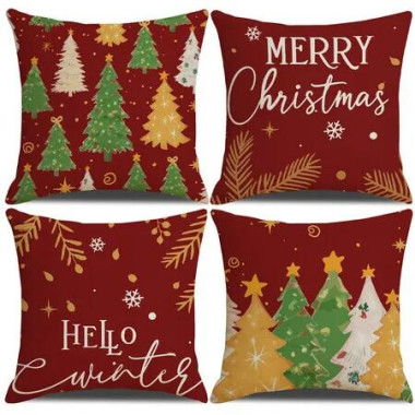 4pcs Christmas Decorative Throw Pillow Cover 45*45cm Merry Christmas Pillowcase Cushion Case Home Decoration