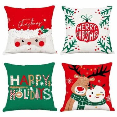 4pcs Christmas Decorative Throw Pillowcase 45*45cm,Santa Claus,Deer,Snowman,Cushion Covers for Home Outdoor Sofa Bed Decor,Pillow Protectors